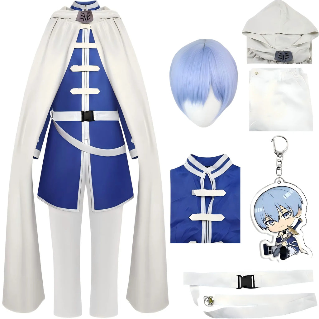 himmel frieren at the funeral full cosplay set blue outfit white hooded cape matching anime wi