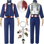 full shoto todoroki mha cos costume training jumpsuit two tone wig anime character keychain