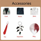 mha shoto todoroki full uniform accessories flat lay coat shirt pants tie wig keychain