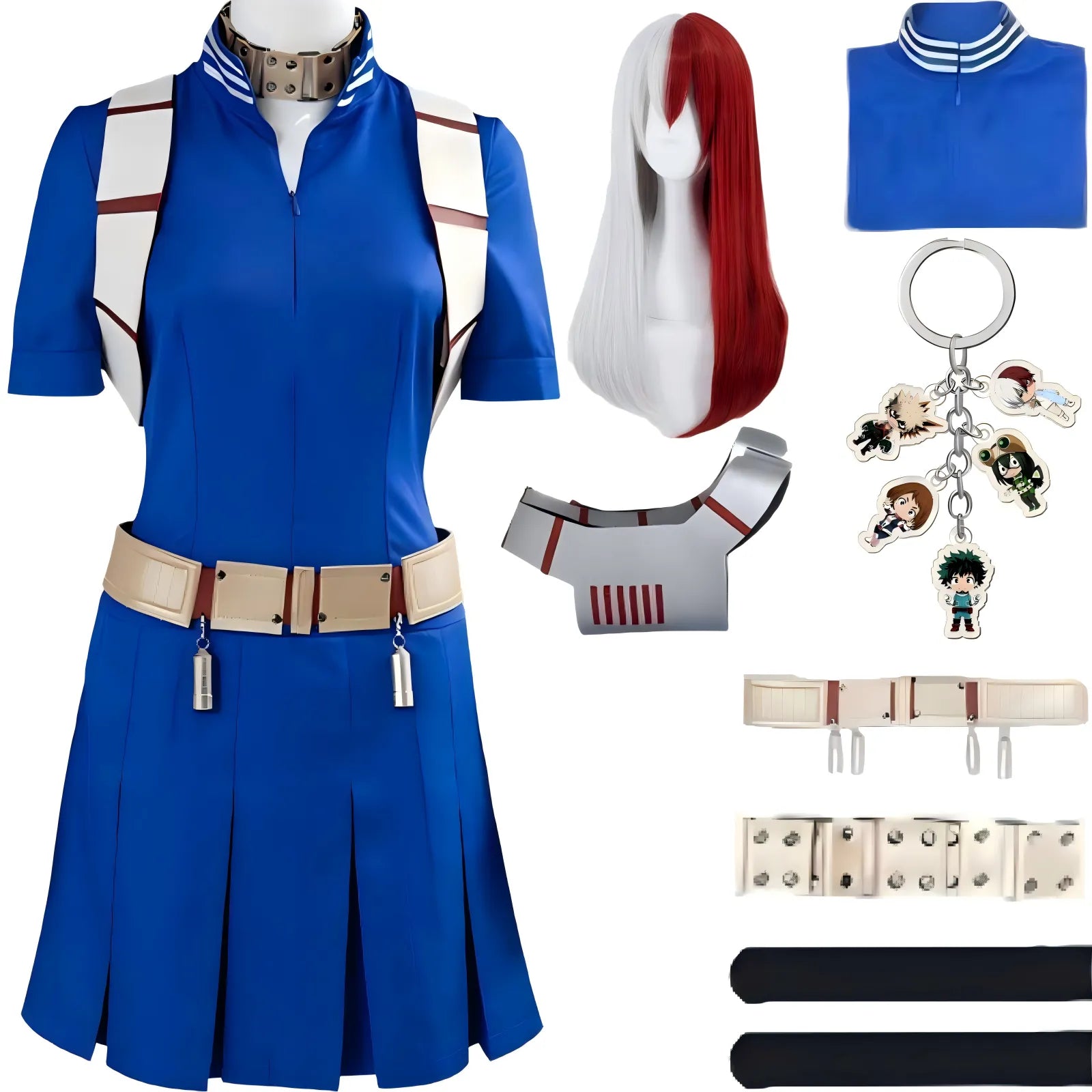 full female shoto todoroki mha cos costume blue training dress two tone long wig full accessories