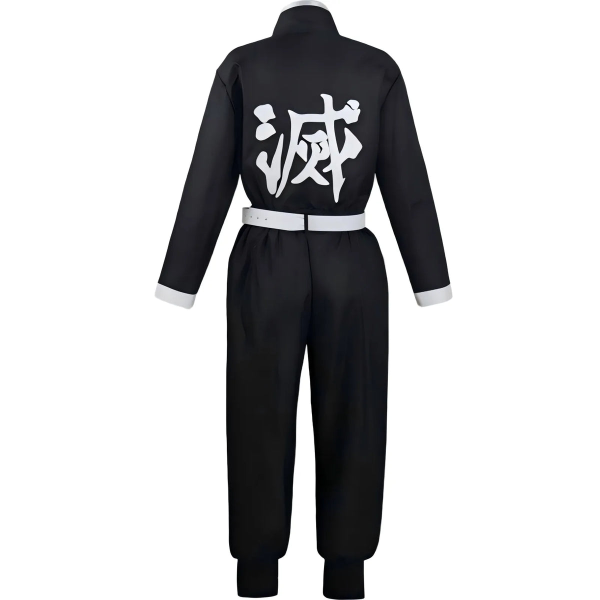 back view black demon slayer uniform with white kanji character printed on back