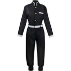 front view black demon slayer corps inner uniform with gold buttons and white belt