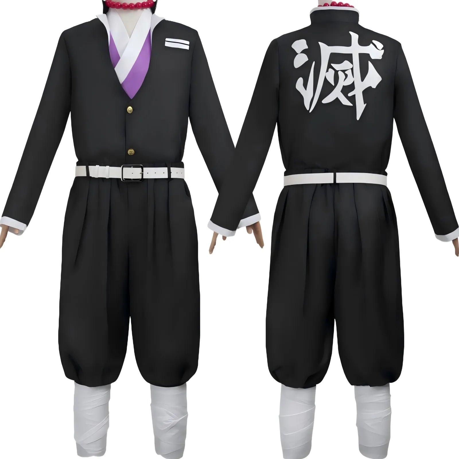 front and back view demon slayer corps uniform for gyomei himejima cosplay