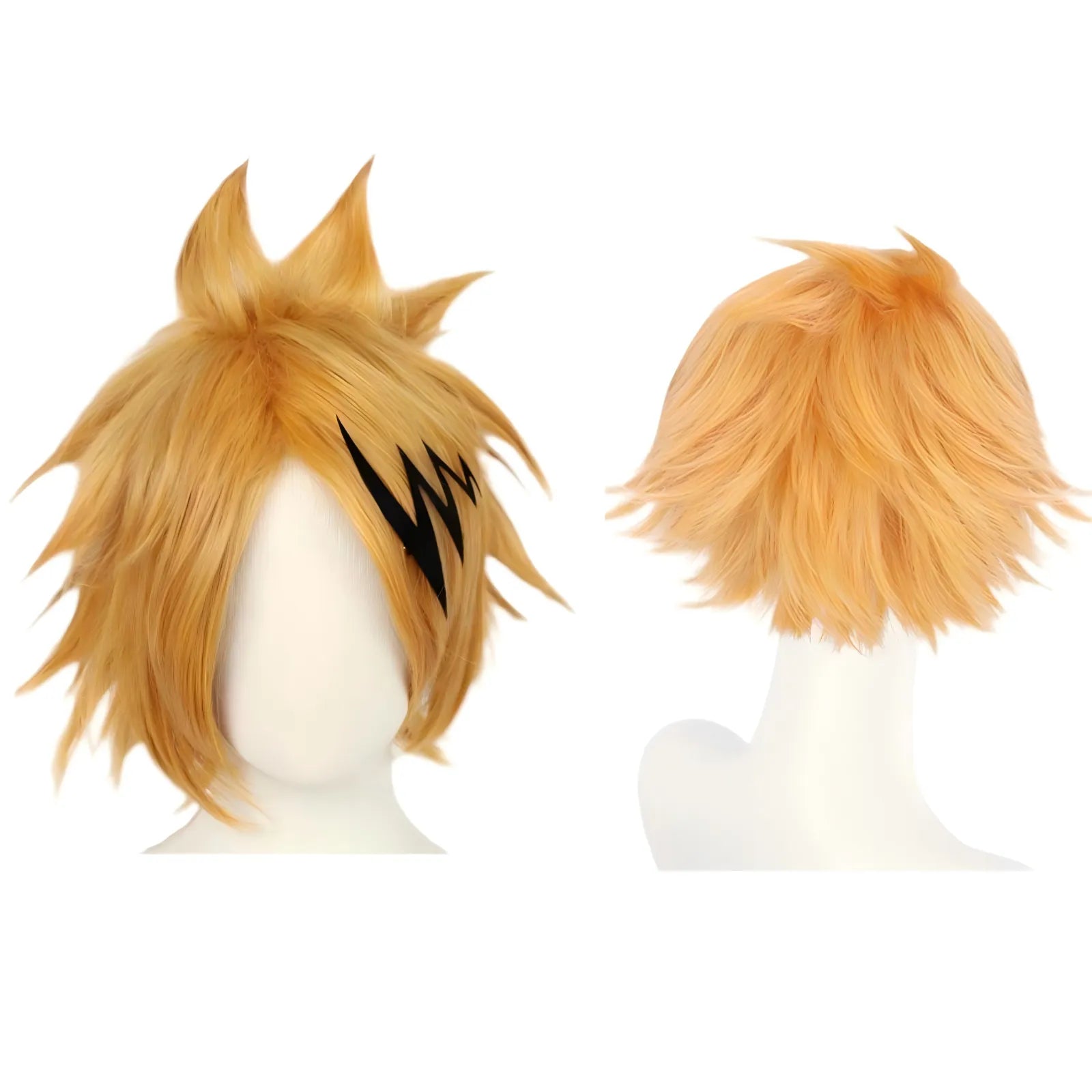 orange spiky denki kaminari cosplay wig with lightning mark my hero academia hairpiece