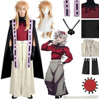 douma cosplay suit matched with long golden layered cosplay wig