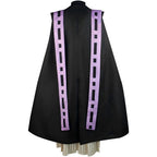 back shot of douma black sleeveless cape with light purple decorative sashes
