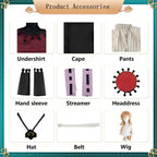 all components list for doma cosplay costume set, cape pants headdress wig