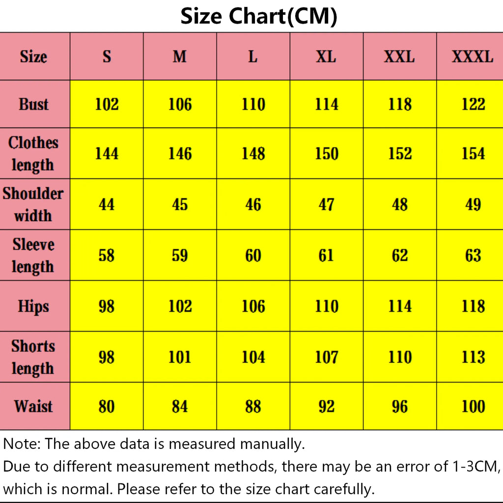 size chart for dracule mihawk cosplay costume, measurements in cm, size s to xxxl