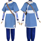 two models display katara avatar the last airbender cosplay costume front view