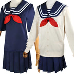 two style display himiko toga mha cos navy short sleeve sailor shirt cream button cardigan