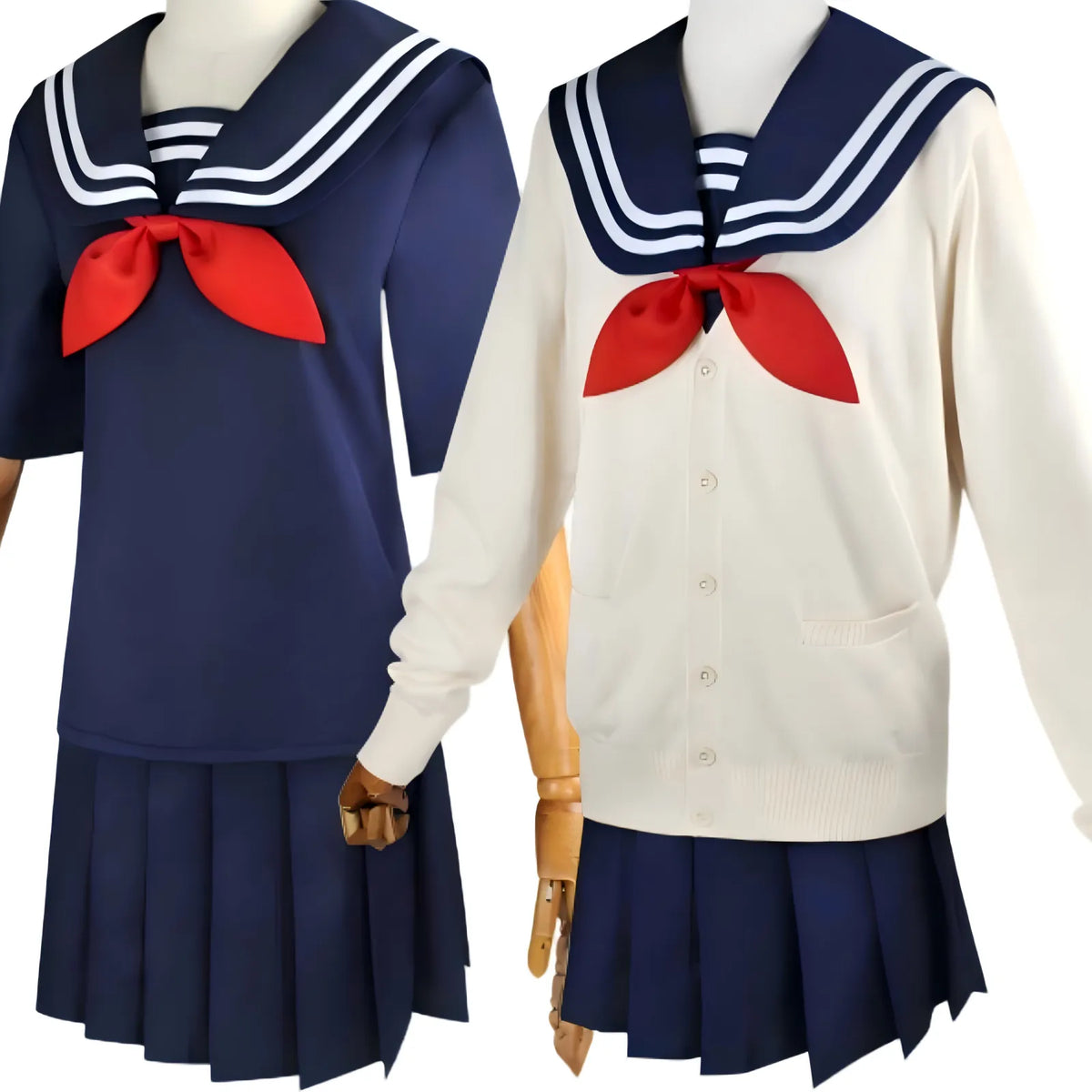two style display himiko toga mha cos navy short sleeve sailor shirt cream button cardigan