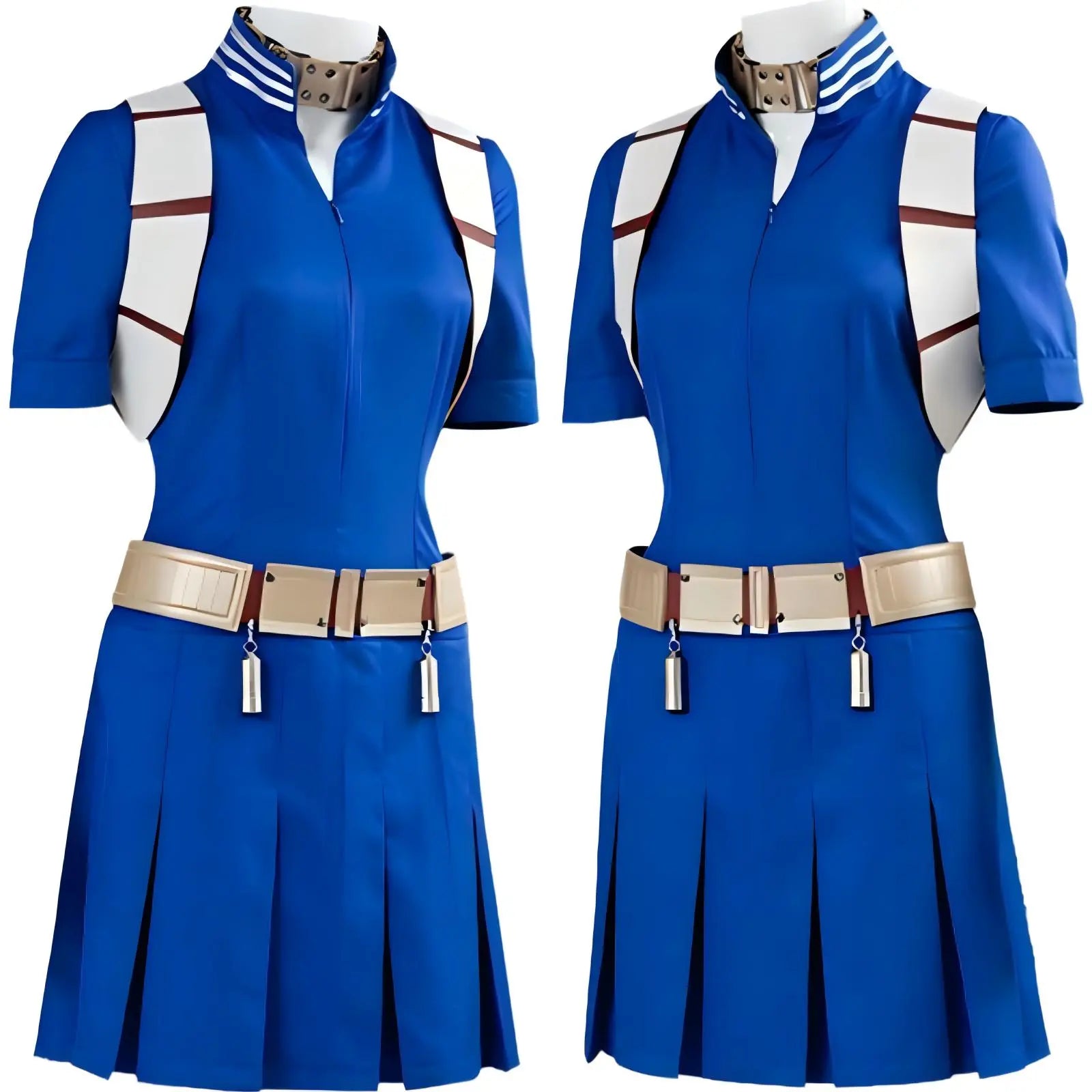 two front angle display women shoto todoroki mha cos blue short sleeve pleated uniform