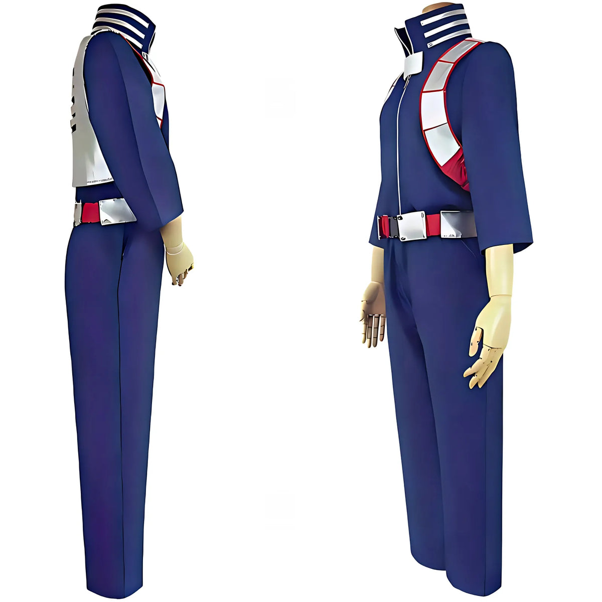 two side profile shots shoto todoroki mha cos navy jumpsuit shoulder armor red waist belt