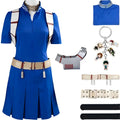 women shoto todoroki my hero academia cos blue pleated dress armor belt anime keychain parts layout