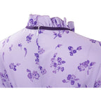 close-up back zipper and ruffled collar of fern floral cosplay dress