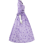 profile back view of fern cosplay long floral dress with waist ribbon tie