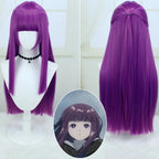 long purple straight wig for fern frieren cosplay anime fern hairstyle front and back display