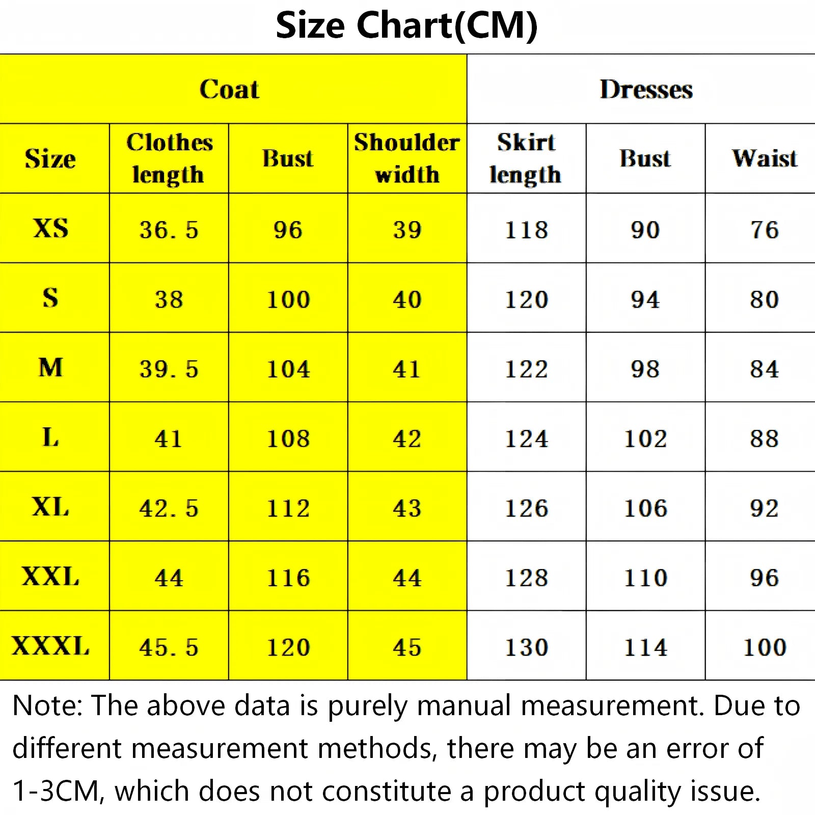 fern frieren cosplay size chart cm measurements coat bust shoulder dress length bust waist xs to xxxl