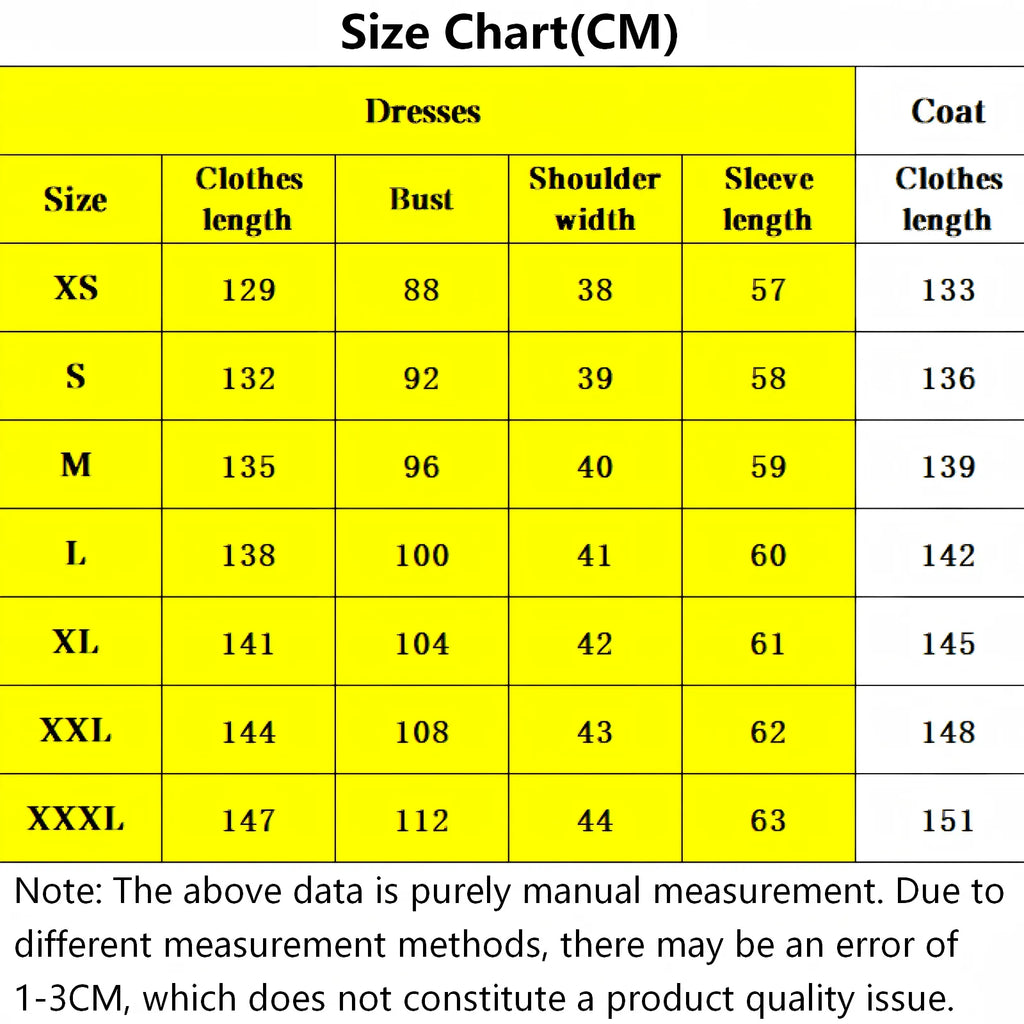 fern frieren cosplay size chart cm measurements dress bust shoulder sleeve coat length xs to xxxl