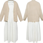 front and back frieren cosplay v neck knit cardigan square neck white bow long dress