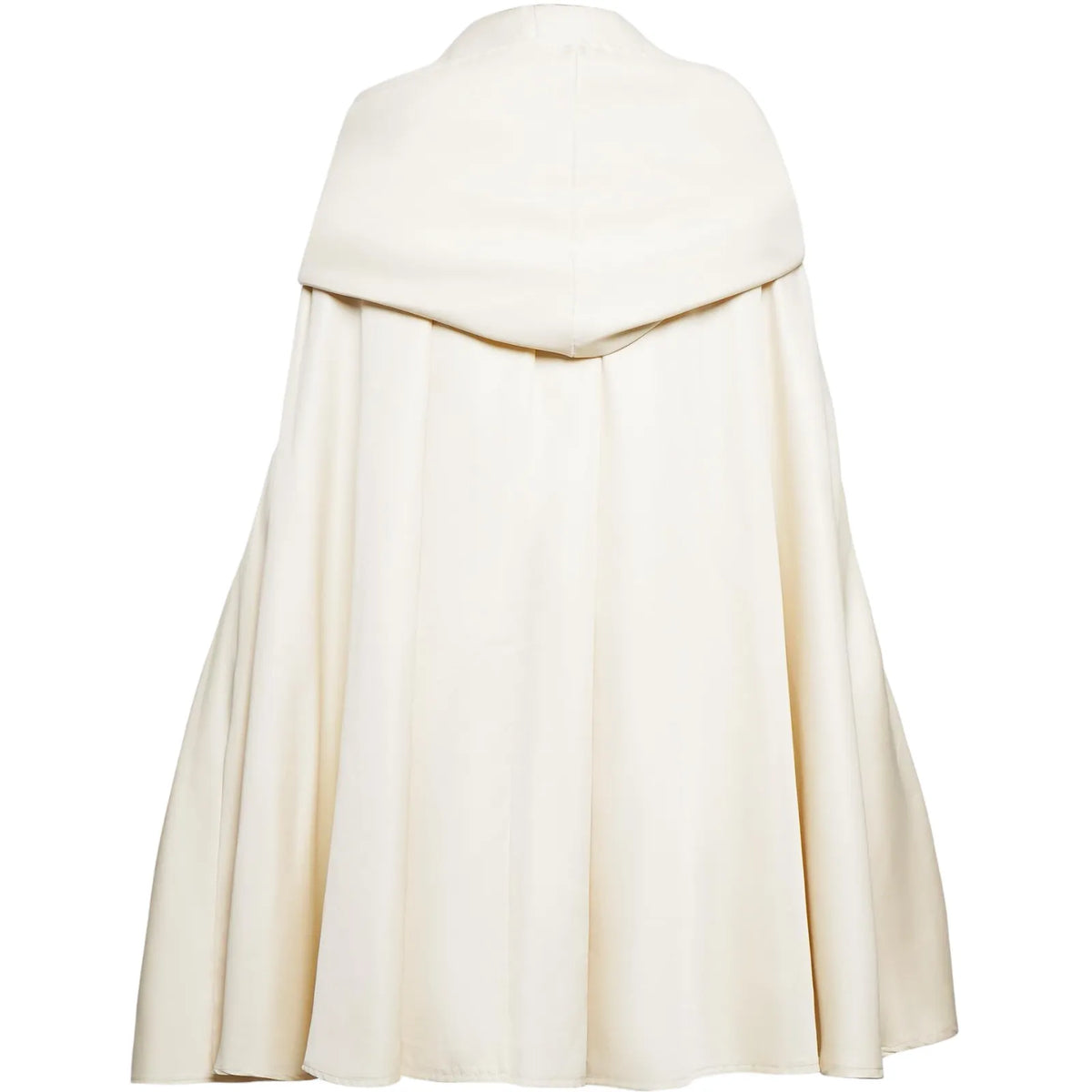 back side shot of cream hooded cape for frieren cosplay, loose draped soft fabric cloak, classic frieren outerwear cloak
