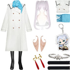 frieren elf cosplay full package white sailor collar coat light purple twin tails wig elf ears red earrings silver bracelet stockings keychain