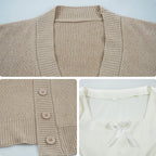 close up frieren cos knit fabric cardigan buttons square neck white satin bow detail