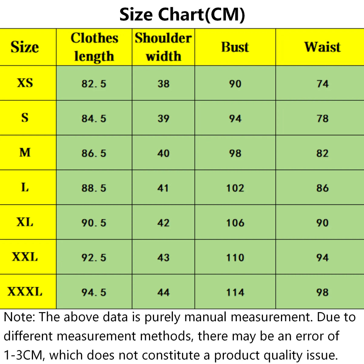 frieren cosplay costume size chart cm measurements xs to xxxl bust waist shoulder length size table