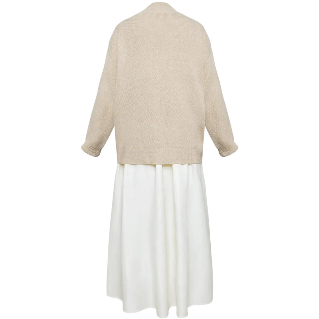 back view frieren cosplay loose knit cardigan flowy white long dress casual outfit