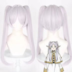 light silver purple twin tails wig for frieren anime elf cosplay front and back display