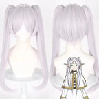 light silver long twin tails wig with bangs for frieren anime elf cosplay styling