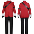 front back two sides stark frieren cosplay red winter jacket black pants with harness straps