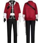 front and back display stark frieren beyond journey's end cosplay uniform red jacket black pants