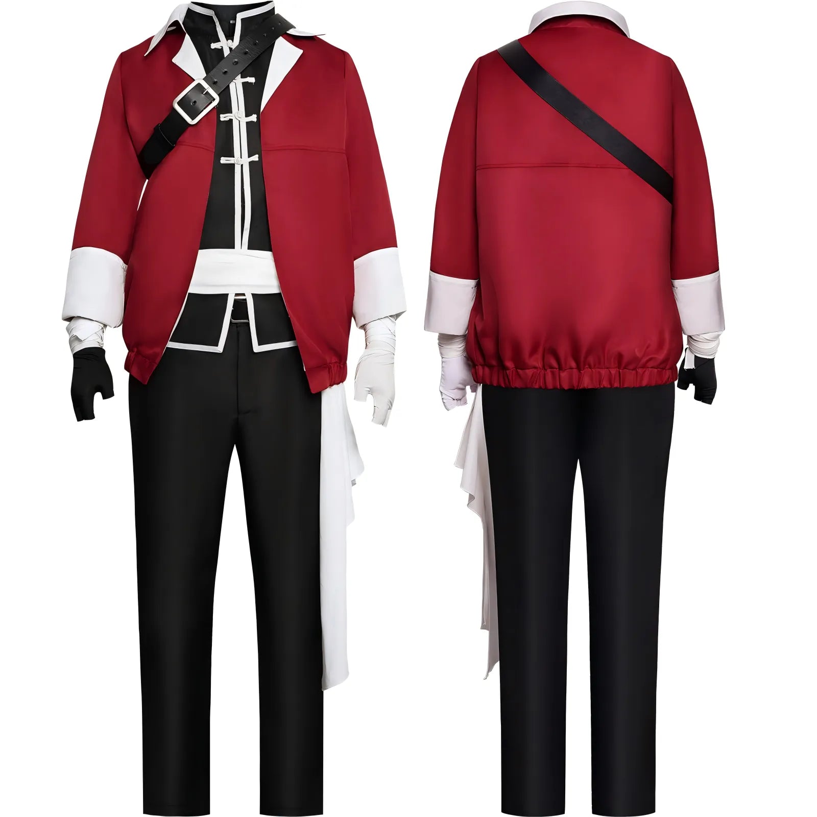 front and back display stark frieren beyond journey's end cosplay uniform red jacket black pants