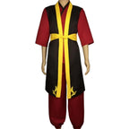 front mannequin display zuko fire nation cosplay costume with yellow flame embroidery vest