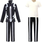 front full view denki kaminari mha cosplay jacket inner top striped trousers costume
