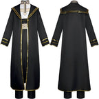 front and back shot heiter frieren cosplay long black robe gold piping full outfit