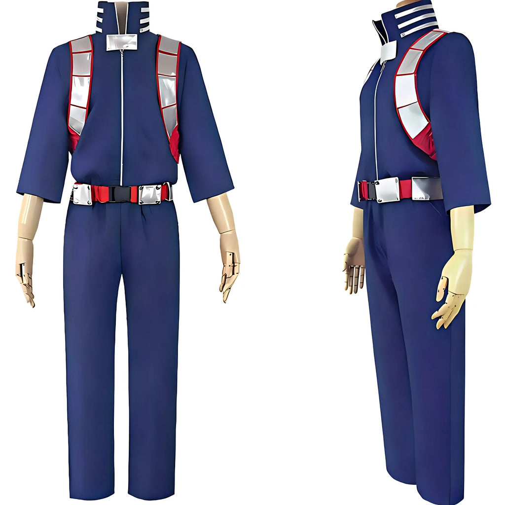 front and side display shoto todoroki cosplay navy hero training jumpsuit silver shoulder pad