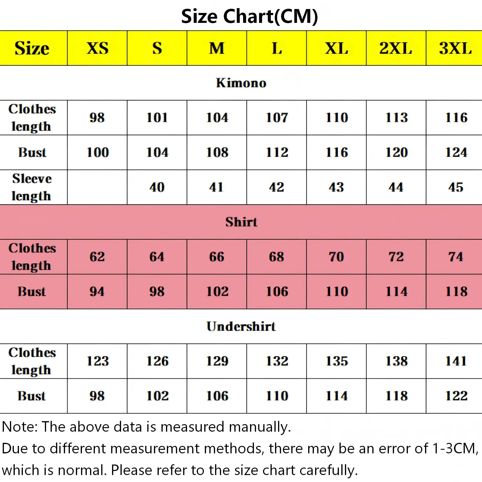 genya shinazugawa cosplay costume size guide cm