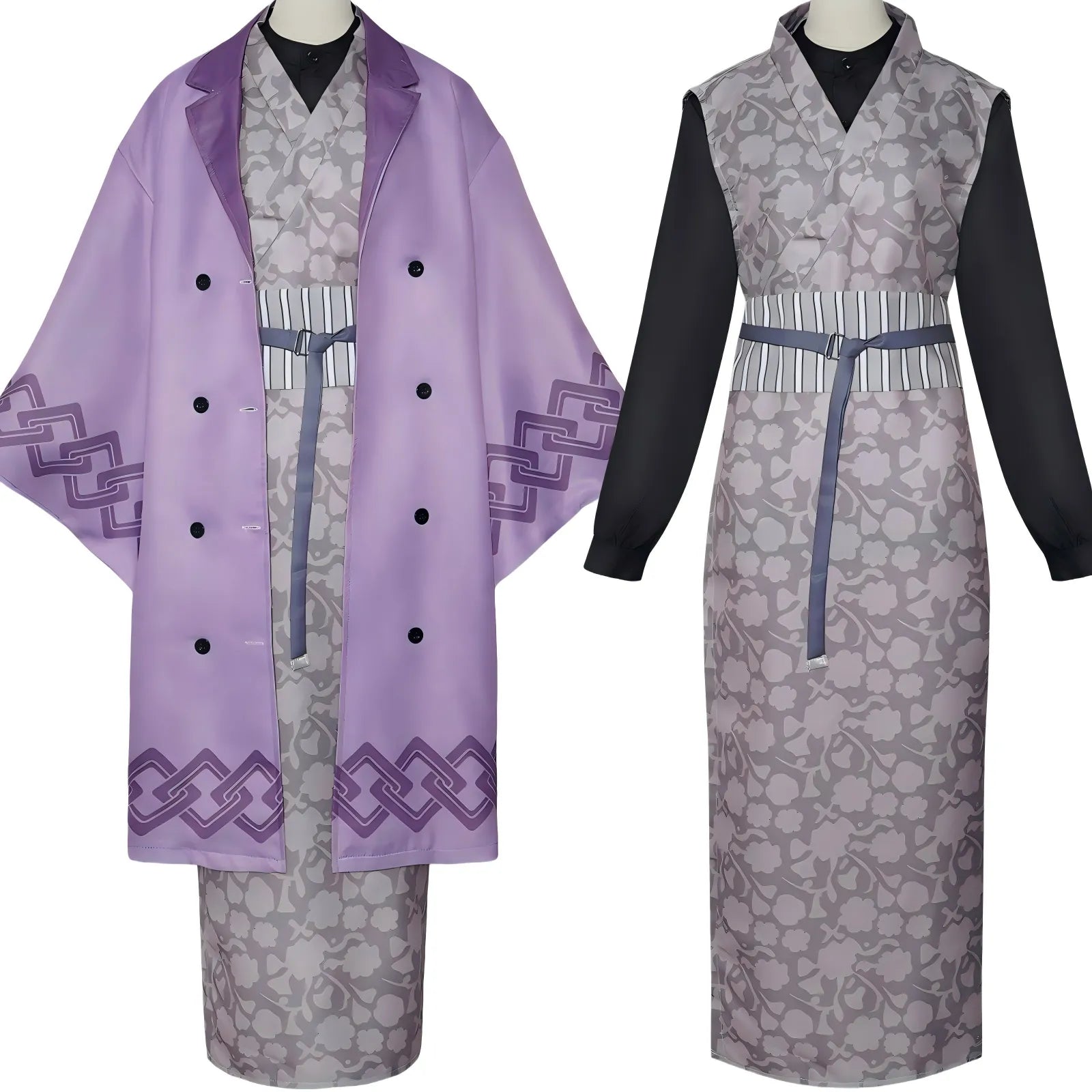 genya cosplay outer coat and grey floral kimono set