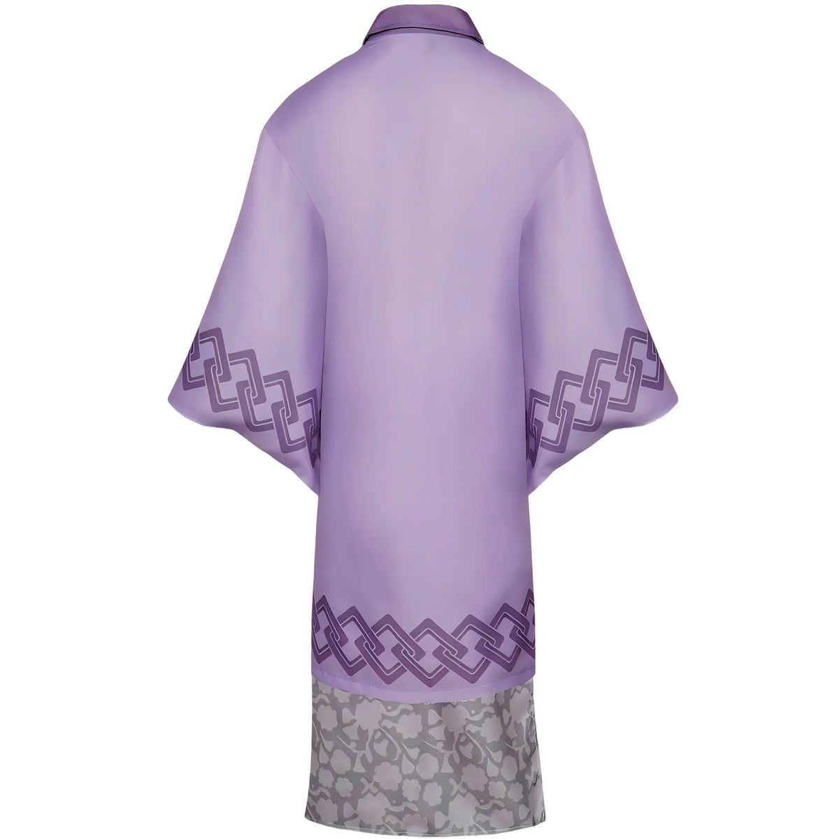 back view of genya shinazugawa purple printed haori