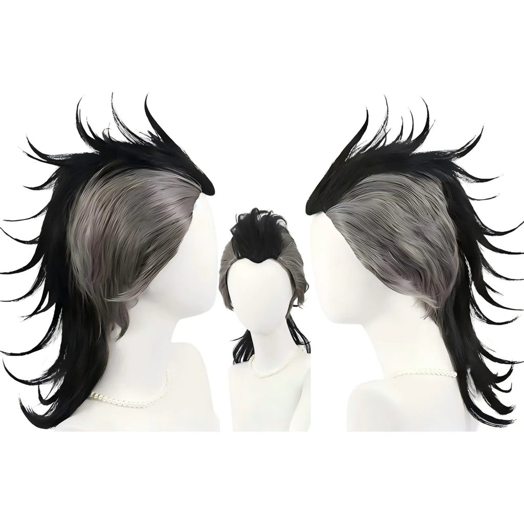 black grey gradient spiky wig for genya shinazugawa cosplay