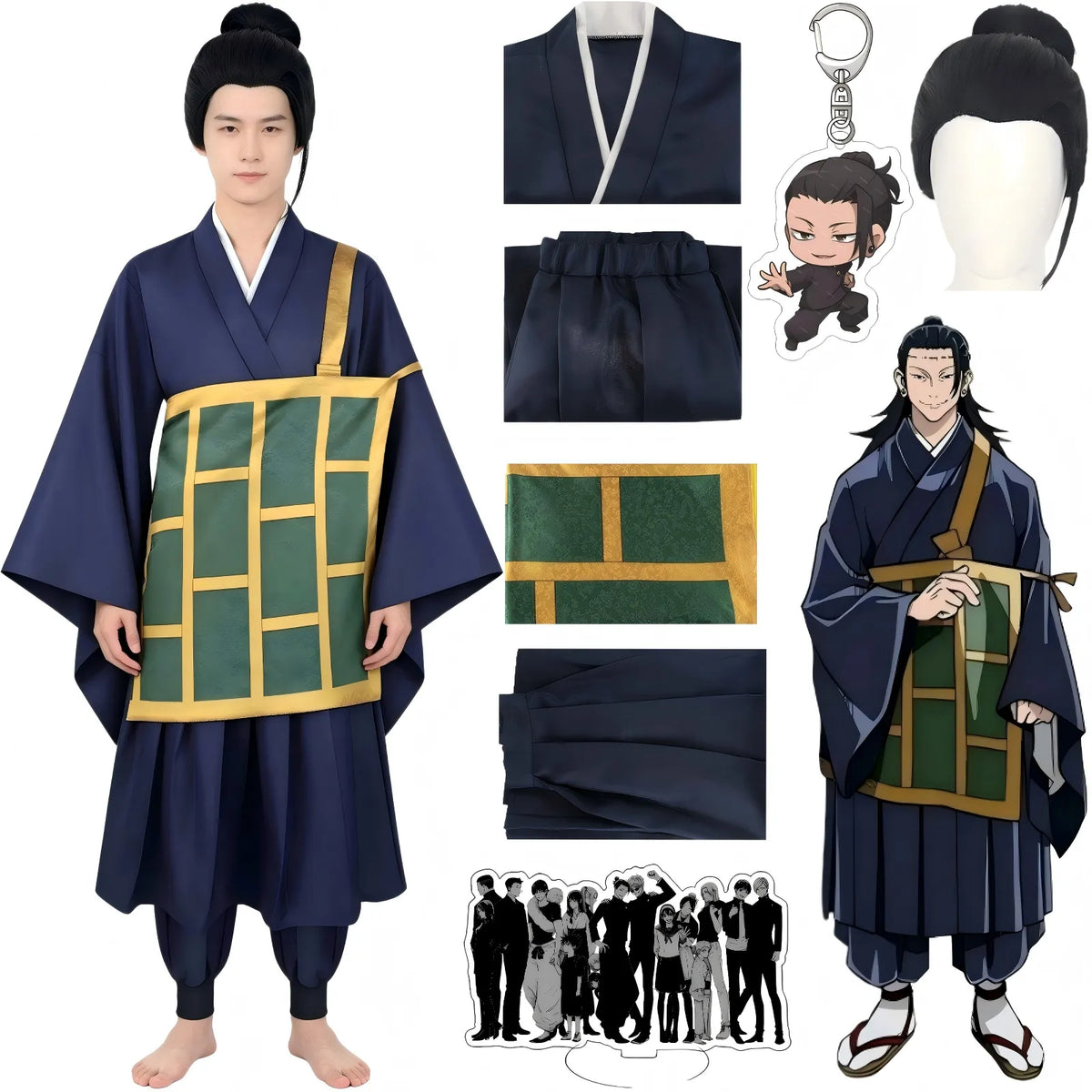 complete geto suguru costume set including wig and keychain
