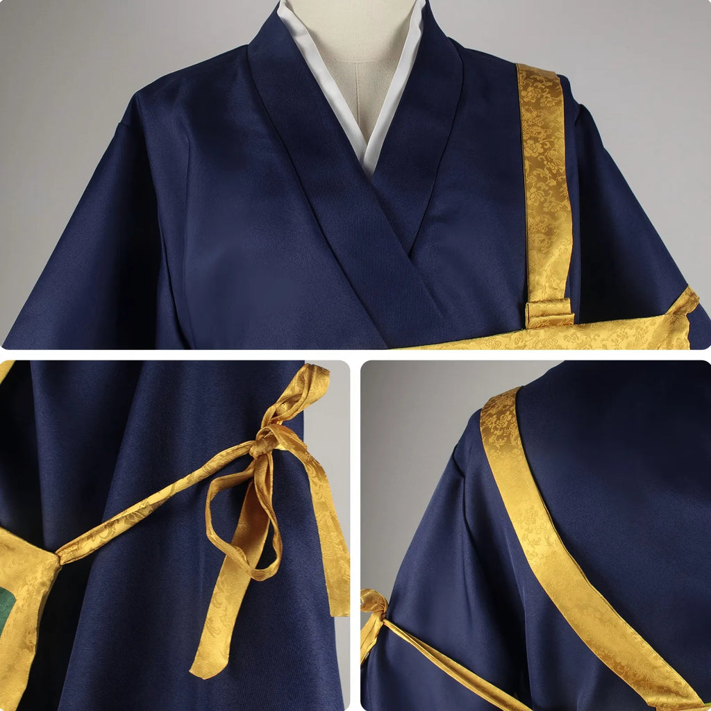 close‑up details of geto suguru cosplay golden trim
