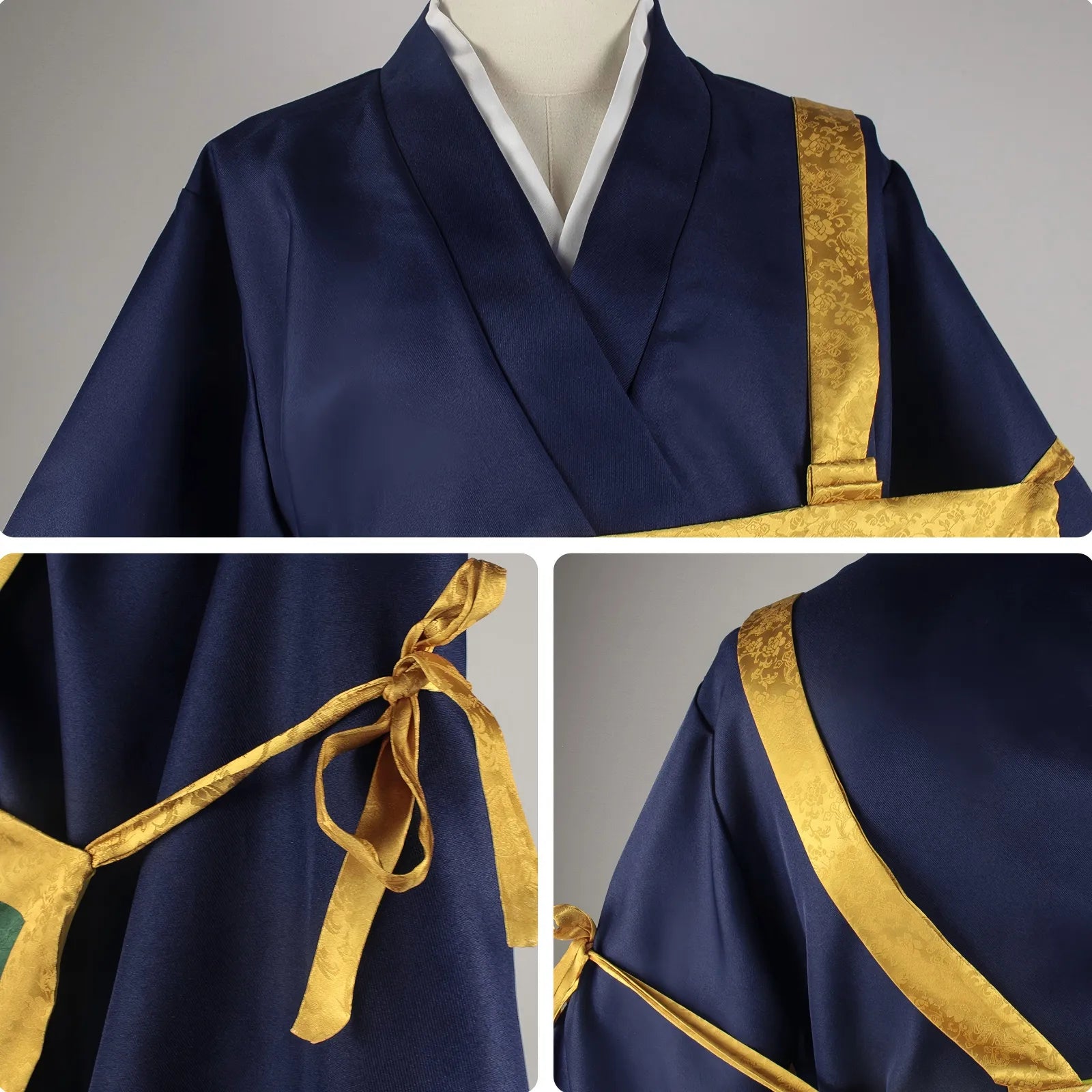 close‑up details of geto suguru cosplay golden trim