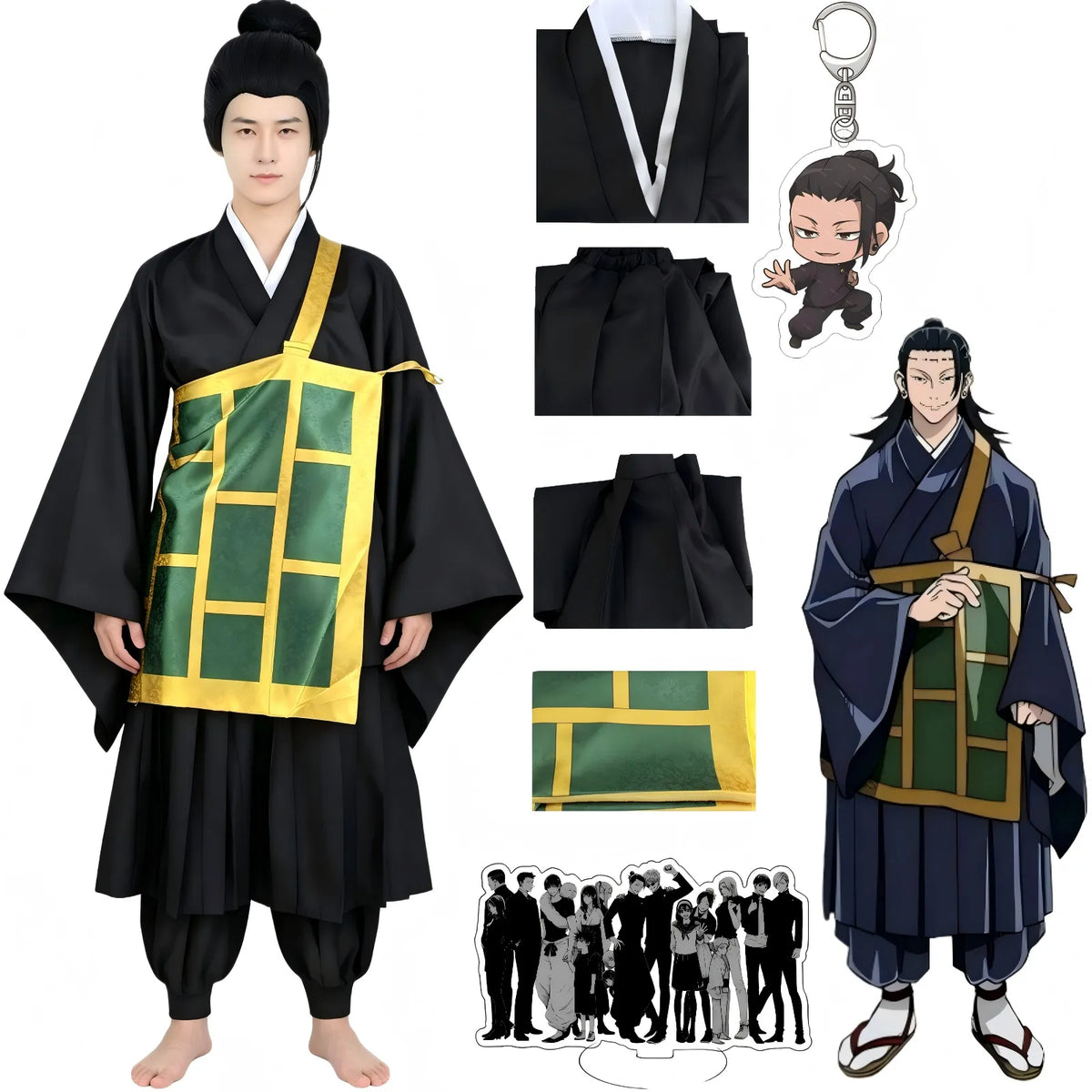 geto suguru cosplay outfit with accessories display