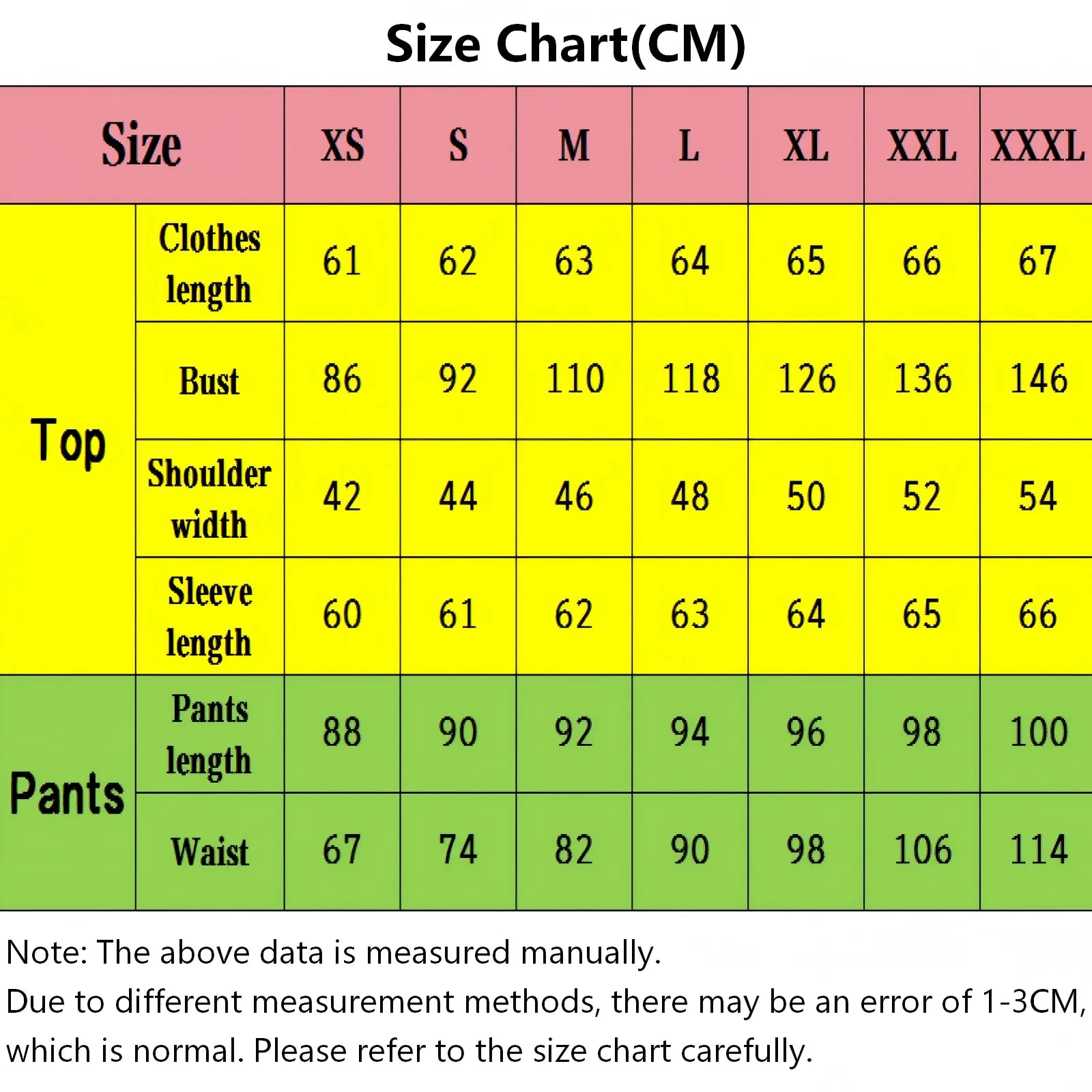 size measurement chart for geto suguru cos outfit