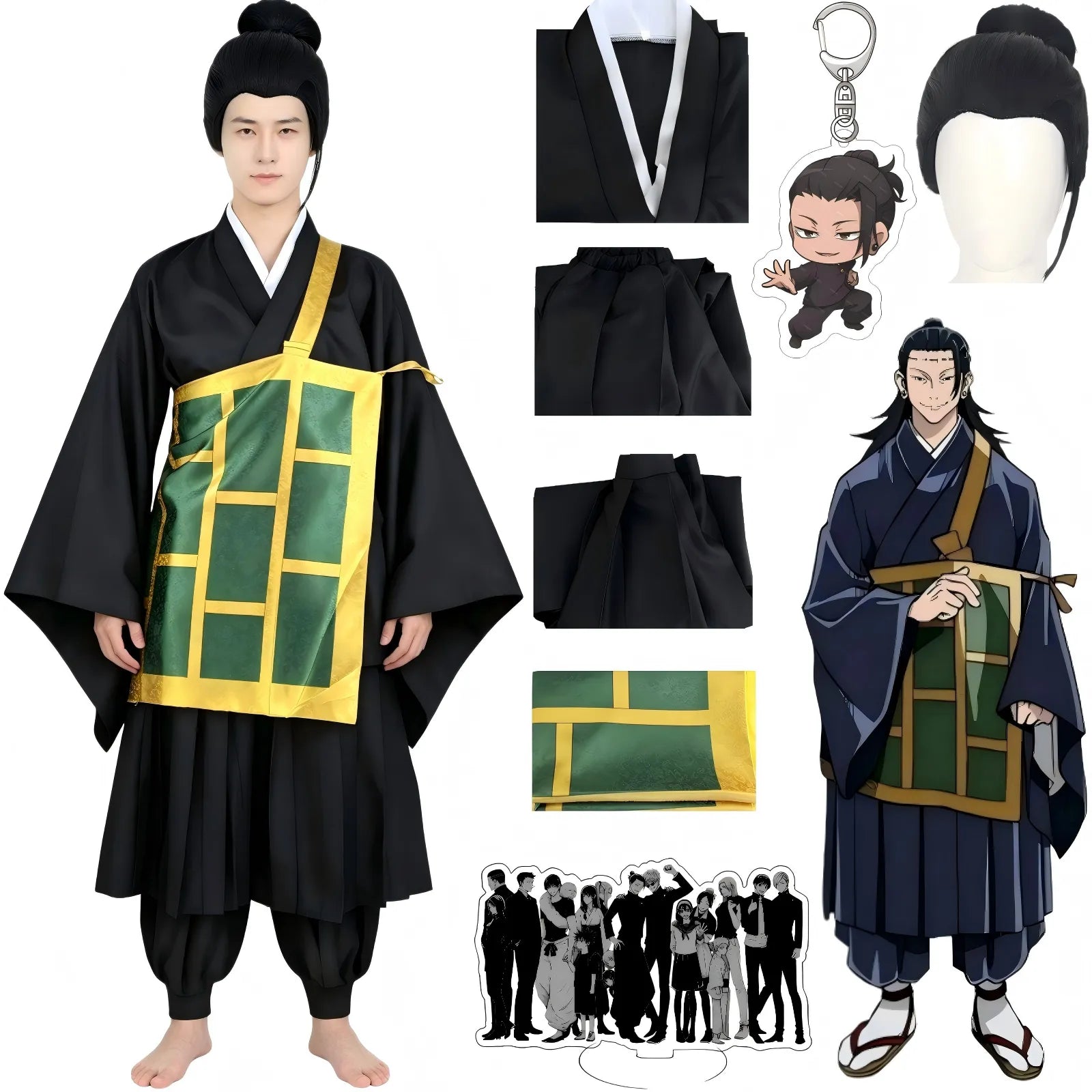 complete geto suguru cosplay set with wig and keychain