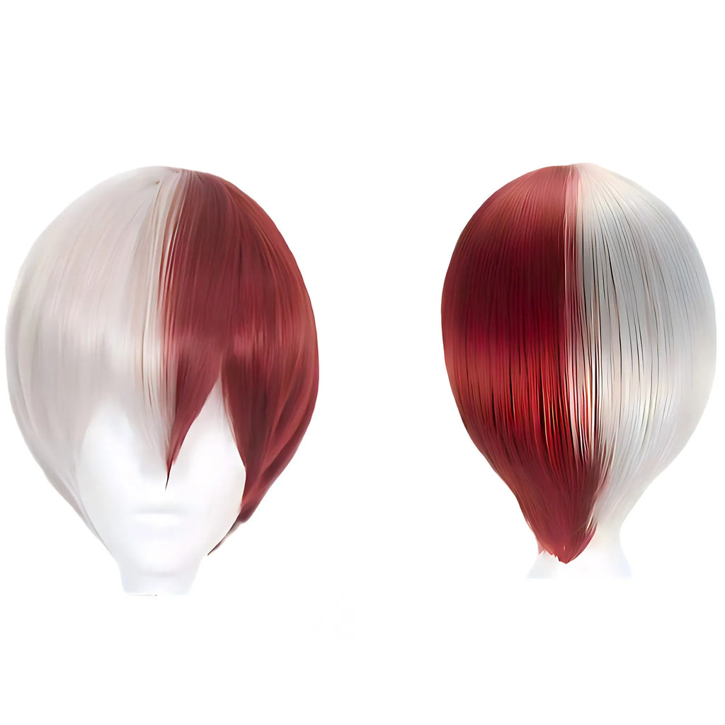 two tone red white short cos wig front and back for shoto todoroki my hero academia