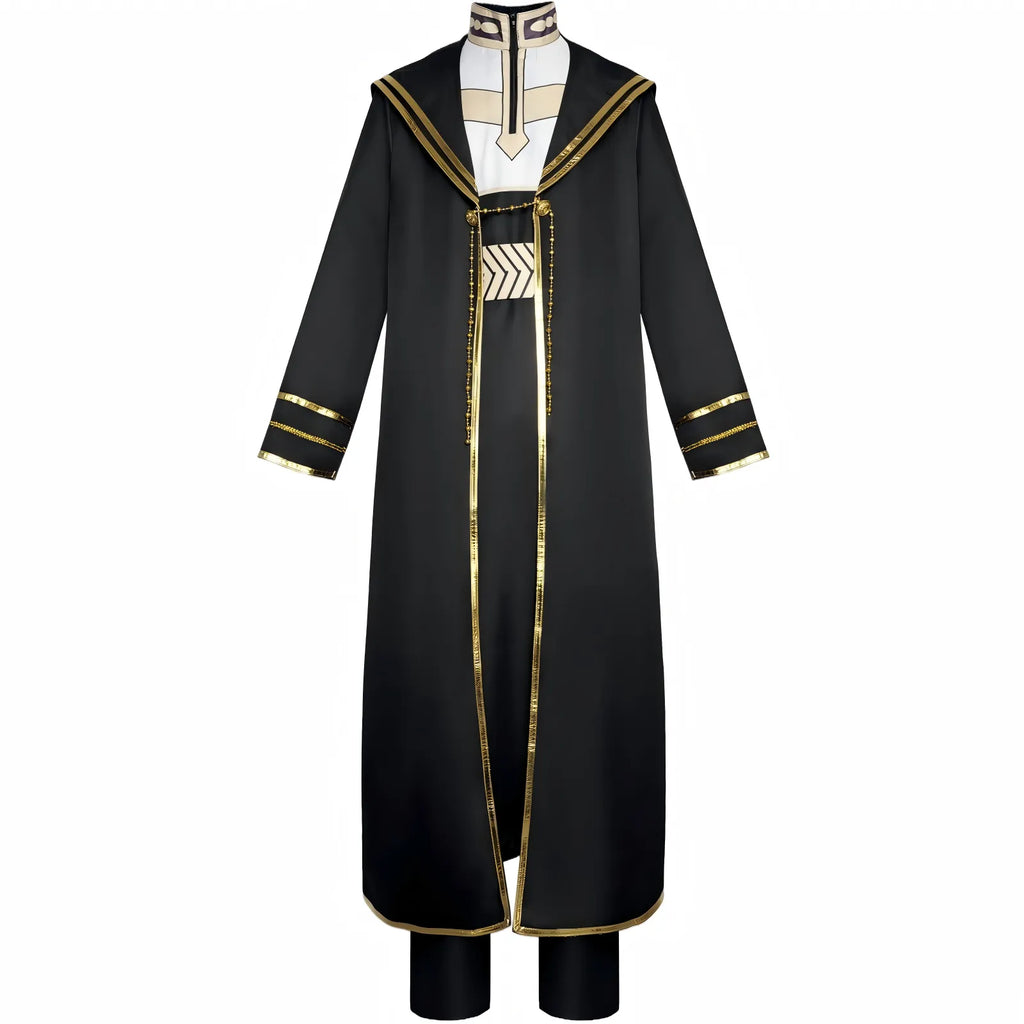full front heiter frieren cosplay black long priest robe gold trim inner shirt matching trousers